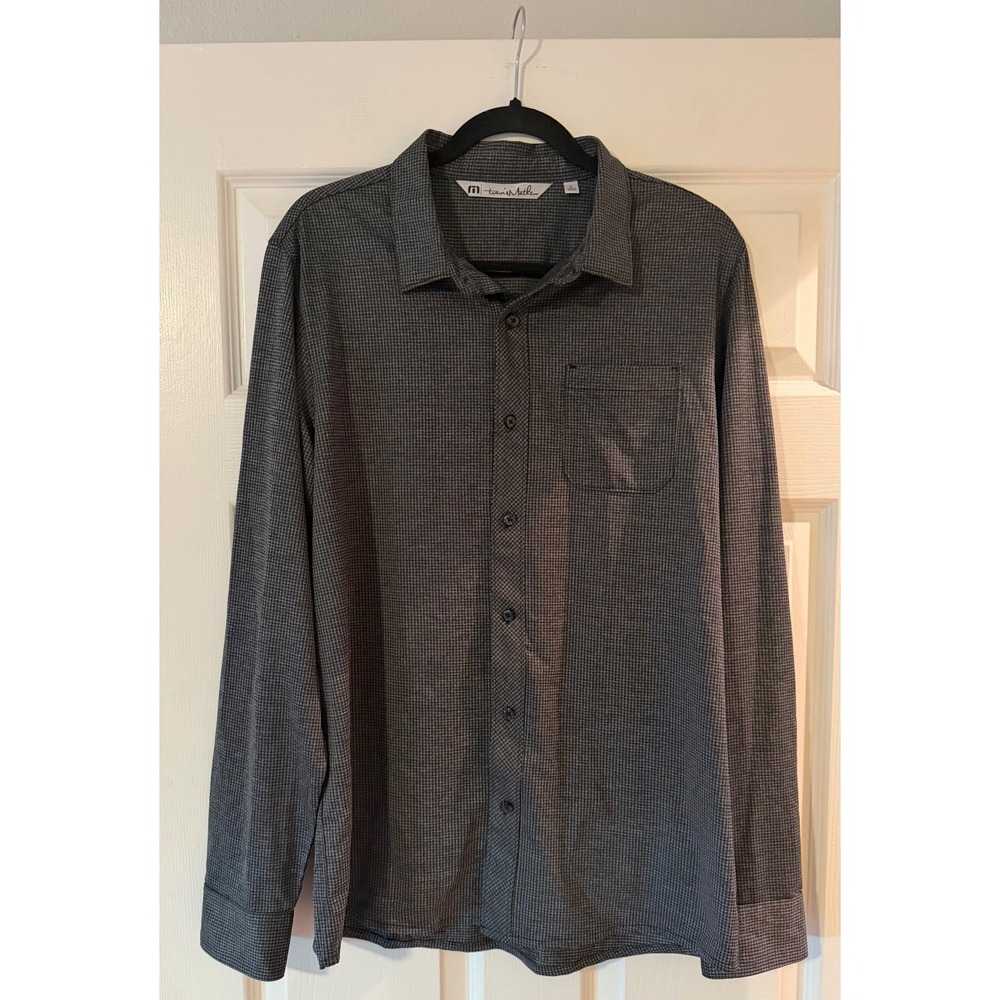 Travis Mathew Houndstooth Micro-check Long Sleeve Button Gray Black Shirt L